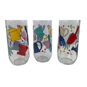 Luminarc Vintage Gardening Tools Glass Tumblers Set of 3 Colorful